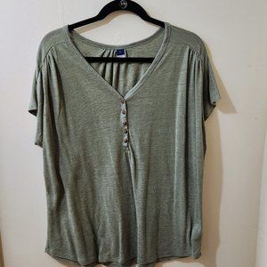 2 - Old Navy - Linen-Blend V-Neck Henley T-Shirts - Light & Olive Green - XL